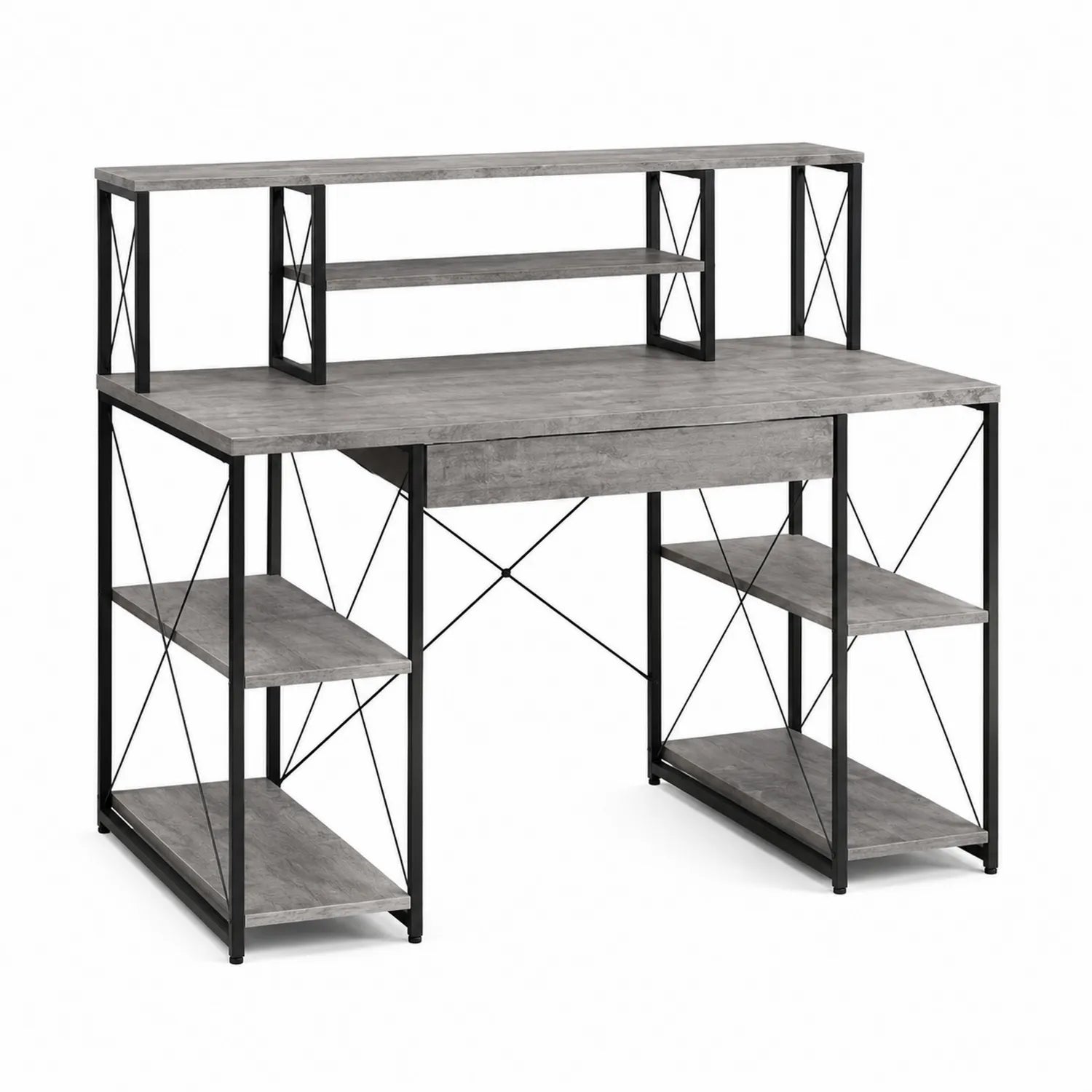 Scrivania ufficio in MDF grigia con scaffali 120x60x120 cm