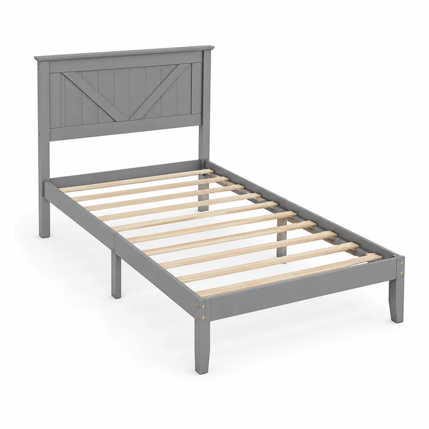 Letto singolo in legno con testiera a doghe 90x200 cm