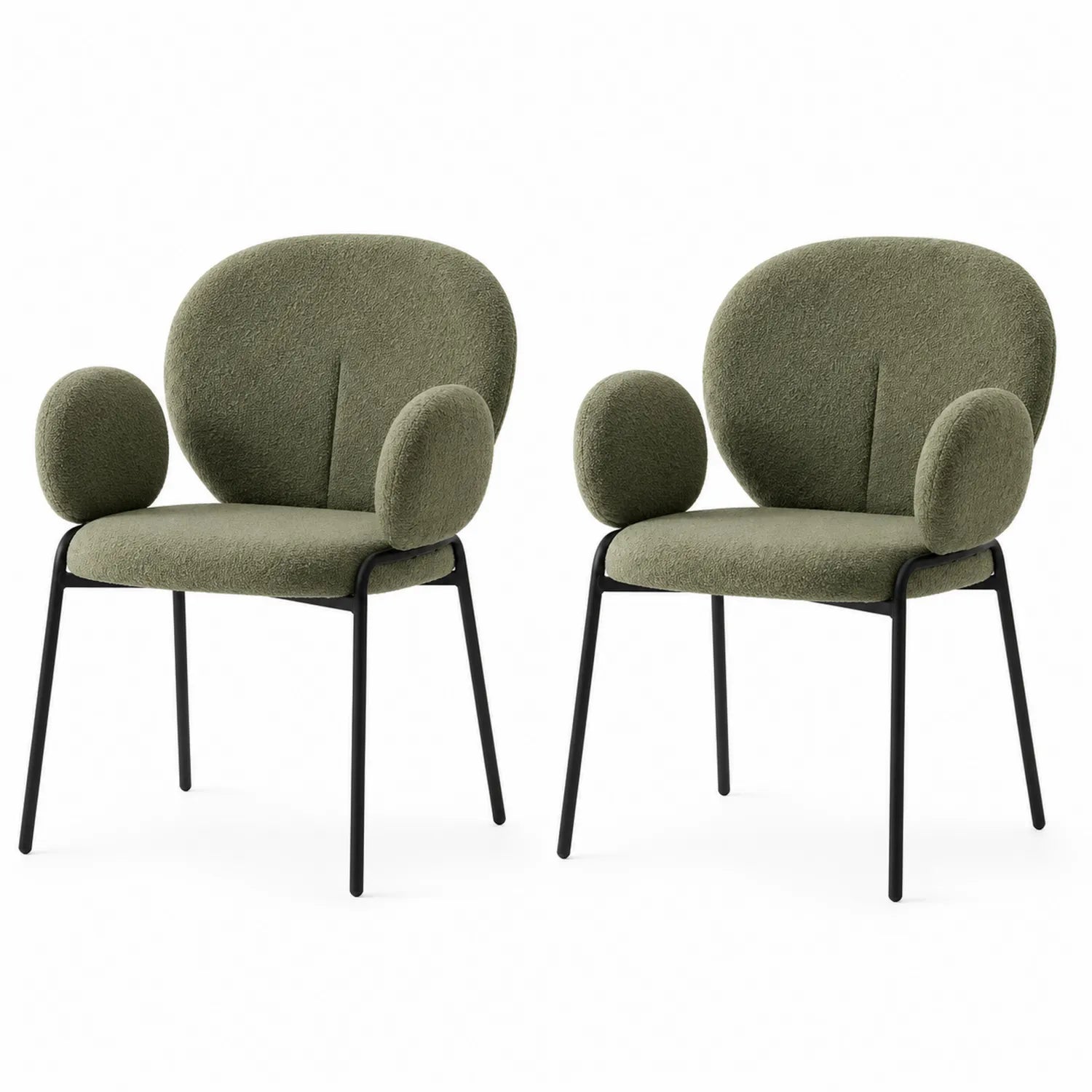 Set di 2 Sedie in Tessuto Verde con Struttura in Metallo