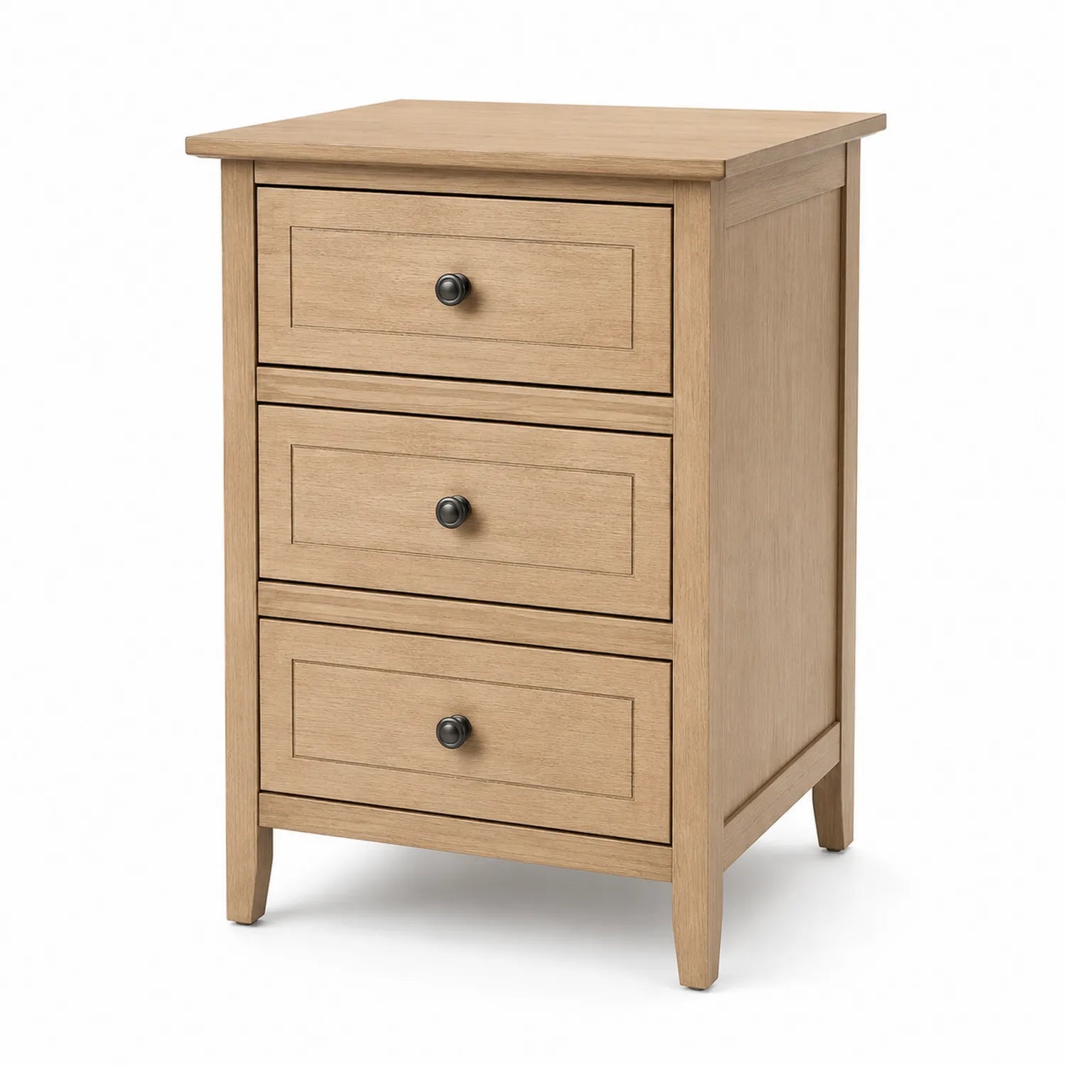 Comodino in legno a 3 cassetti color rovere naturale 60x40x30 cm