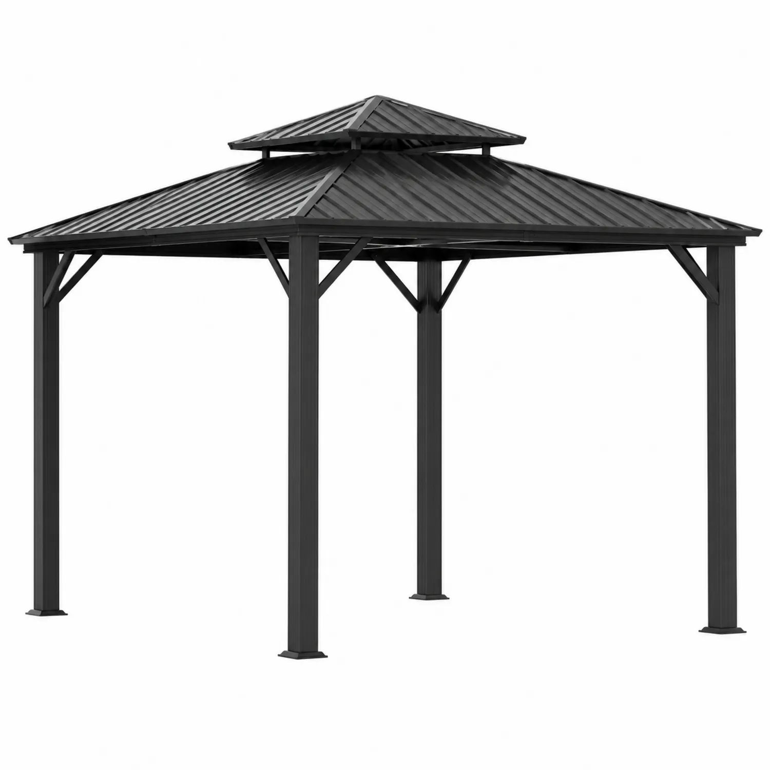 Gazebo in Alluminio Nero con Tetto in Acciaio 300x300 cm
