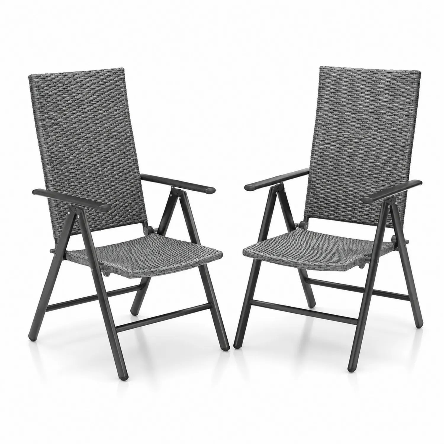 Set di 2 Sedie Pieghevoli in Alluminio e Rattan Grigio