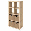 Scaffale in Legno con Ceste in Rattan Beige 6 Ripiani 80x30x144 cm
