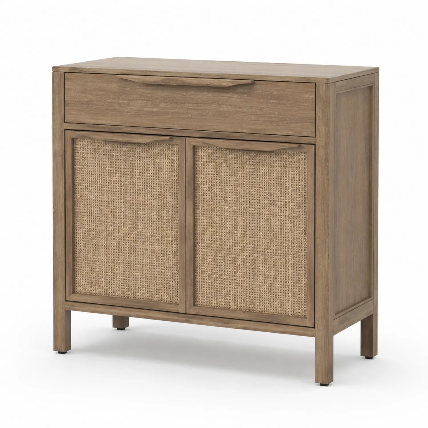 Credenza in legno con ante in rattan naturale