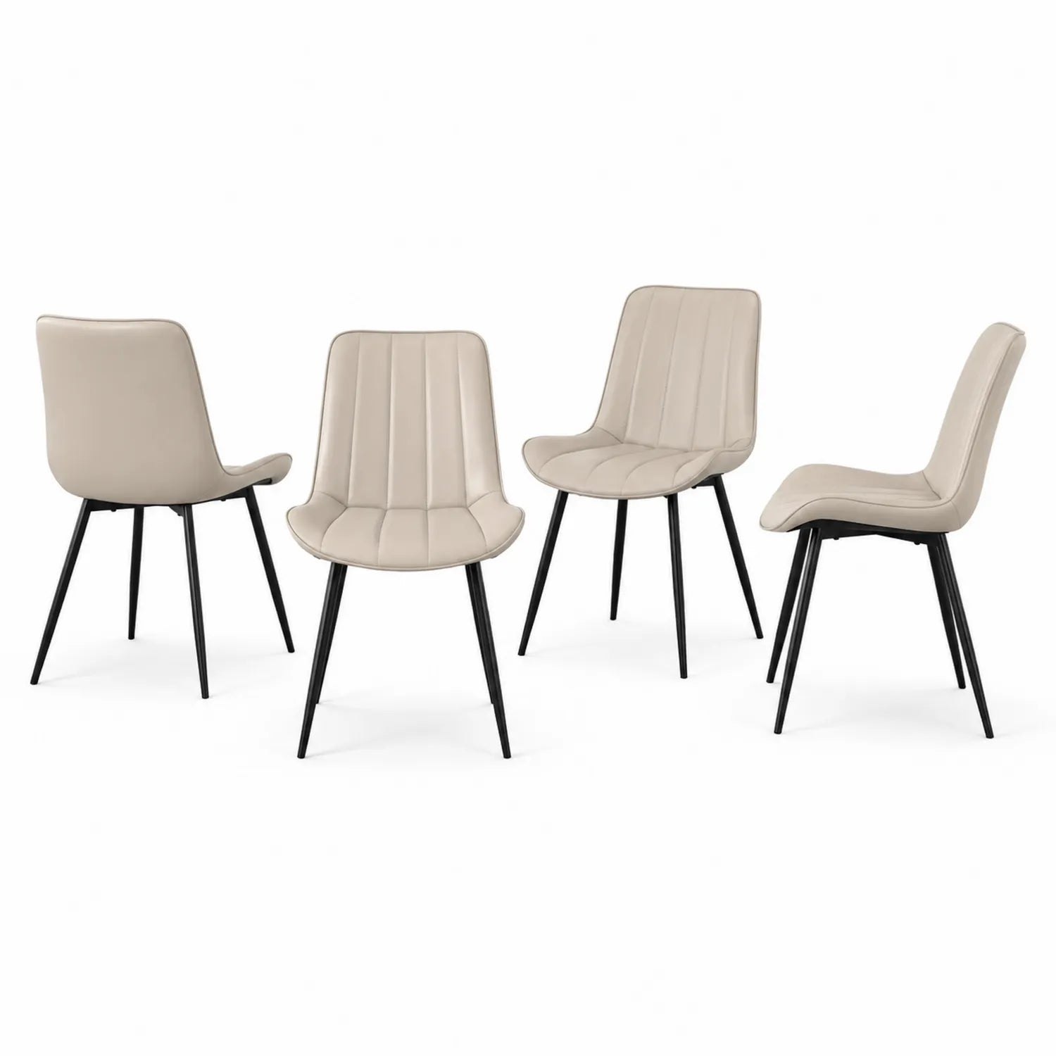 Set di 4 Sedie in Similpelle Beige con Gambe in Metallo